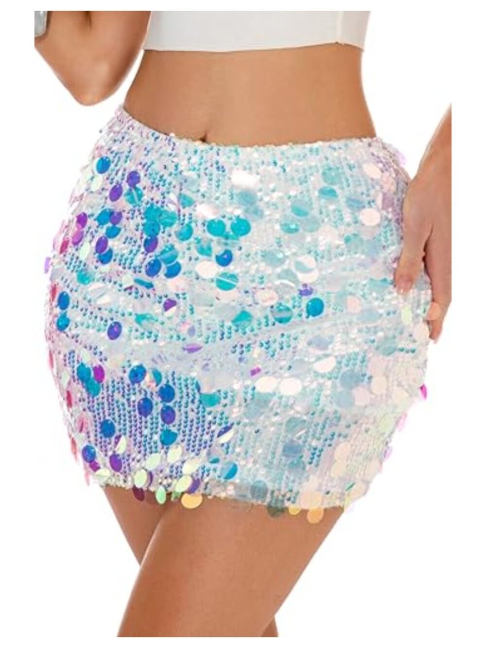 Sparkly Sequin Pencil Mini Skirt for Women Stretchy High Rise